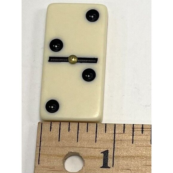 VTG 28pc DOMINO SET w/ Metal Brass Spinners Brown Faux Leather Carry Case *Read* - Picture 8 of 9